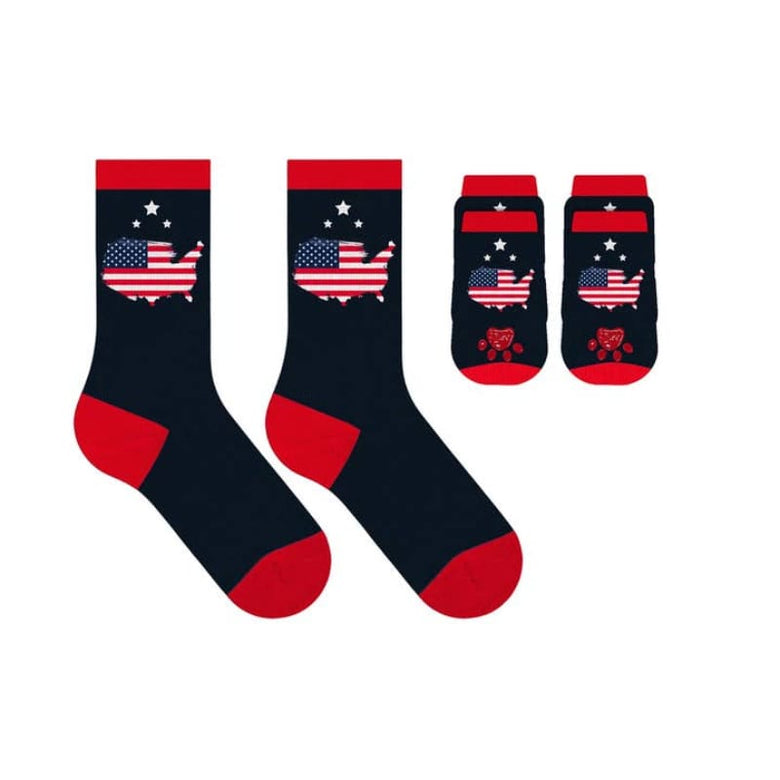 Extreme Fit Wholesale Pet Socks Map USA Matching Pet & Owner Fun Socks - One Size Fits Most