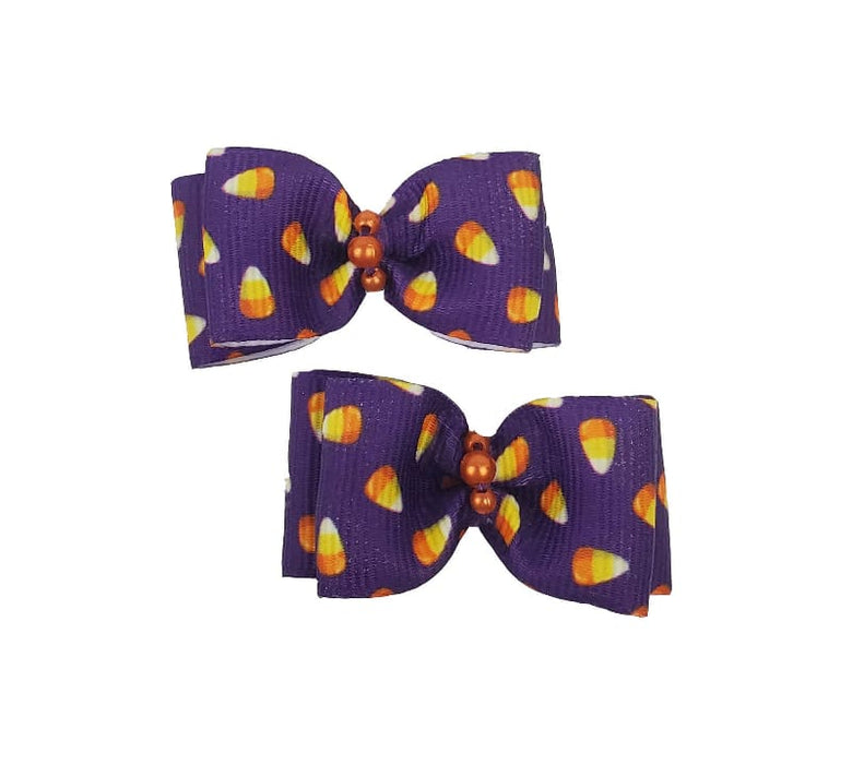 Barker's Bowtique Hair Bows Halloween Candy Corn Dog Hair Bows on French clips - 2 per card