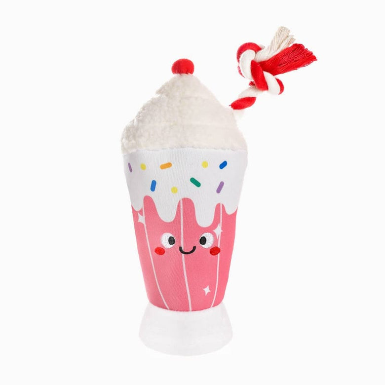 Hugsmart Products Inc dog toys Summer Floatie Strawberry Smoothie Plush Squeak Dog Toy