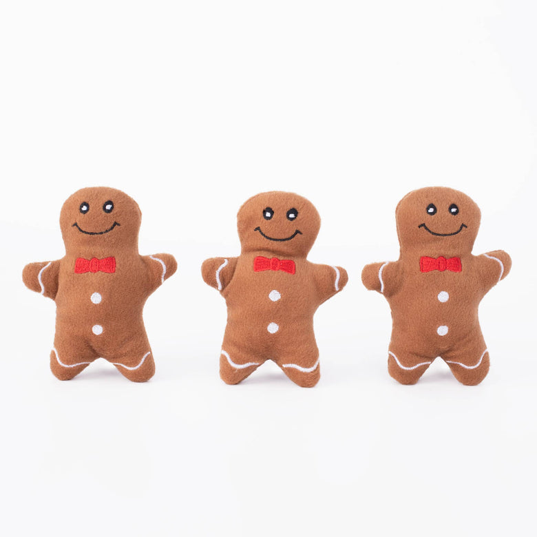Christmas Gingerbread Men Plush Squeaky Holiday Dog Toy Set - 3 Pk