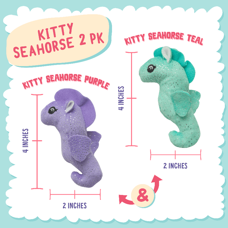 SnugArooz Cat Toys Kitty Seahorses Purple & Green Plush Cat Toy Set - 2pk