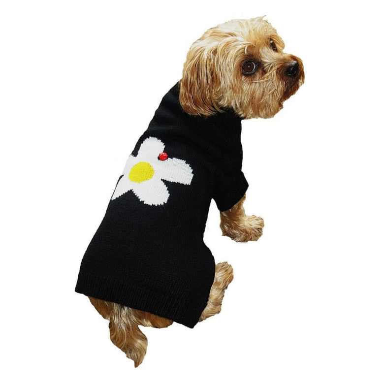 Dallas Dogs, Ltd Sweaters Daisy White Flower and Lady Bug Black Turtleneck Dog Sweater