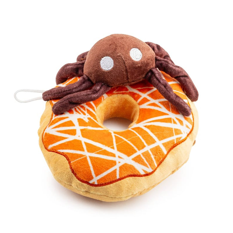 Haute Diggity Dog dog toys Brown Spider Plush Squeaky Halloween Donut Dog Toy