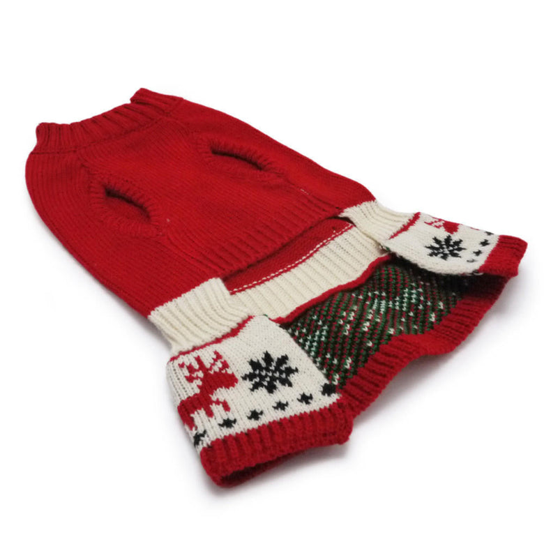 Jolly Christmas Theme Holiday Red Dog Sweater Dress