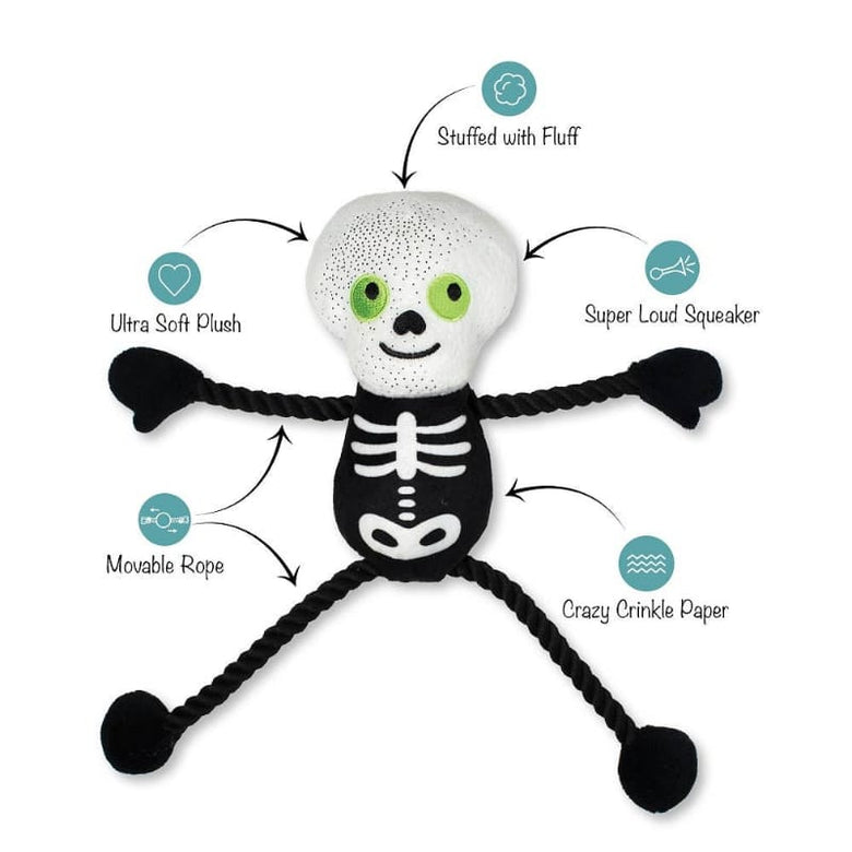 PetShop by Fringe Studio dog toys Halloween Got A Bone To Pick Skeleton Rope Tug Plush Squeak Dog Toy