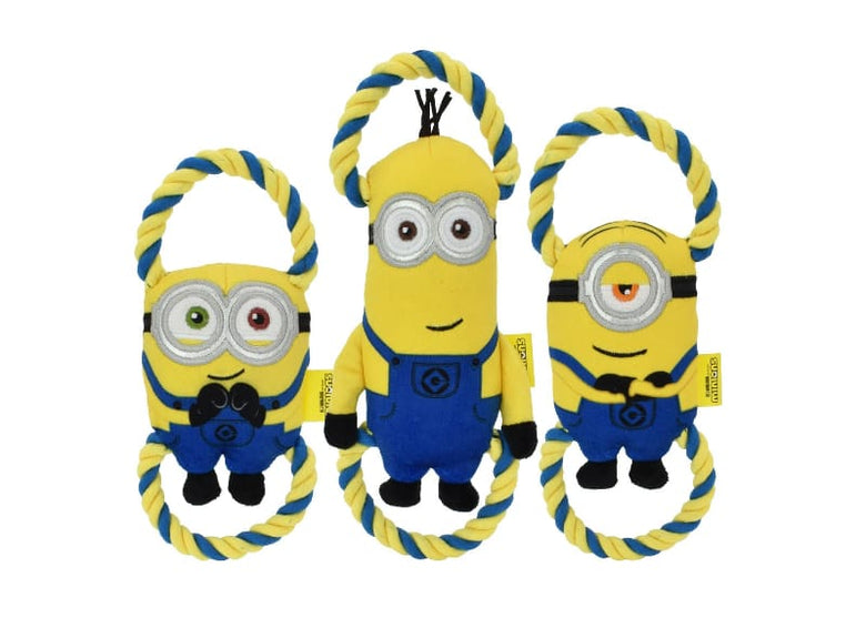 Multipet dog toys Minion Double Tug Rope Plush Squeak Dog Toy - 10"