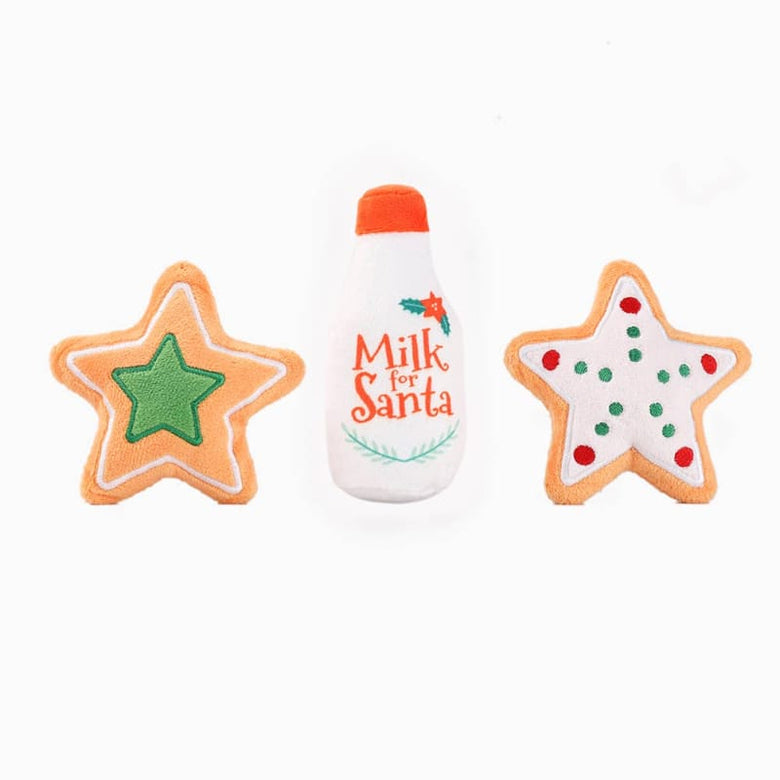 Hugsmart Products Inc dog toys Happy Woofmas Milk & Cookies Plush Dog Toy Set - 3 Pc