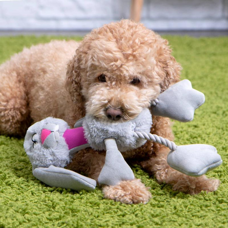 GoDog dog toys Multi Tugs Grey Rabbit Easter Spring Plush Squeak Rope Dog Toy