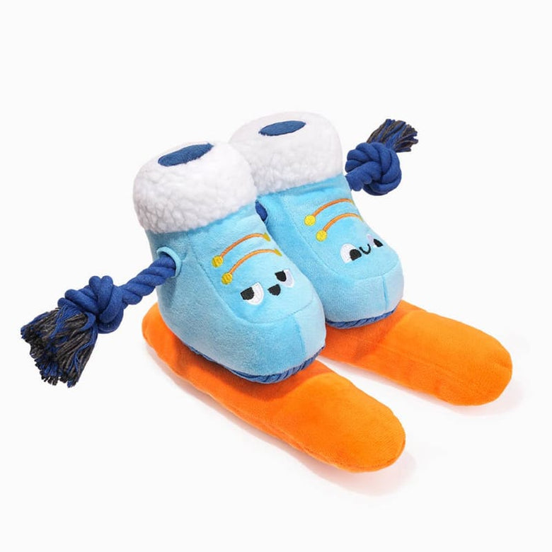 Hugsmart Products Inc Dog Toys Snow Paws Skiing Boots Plush Squeaky Dog Rope Toy