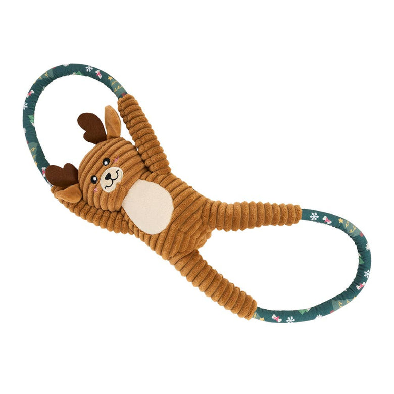 Christmas Holiday Season RopeTugz Reindeer Green Rope Plush Squeaky Tug Dog Toy