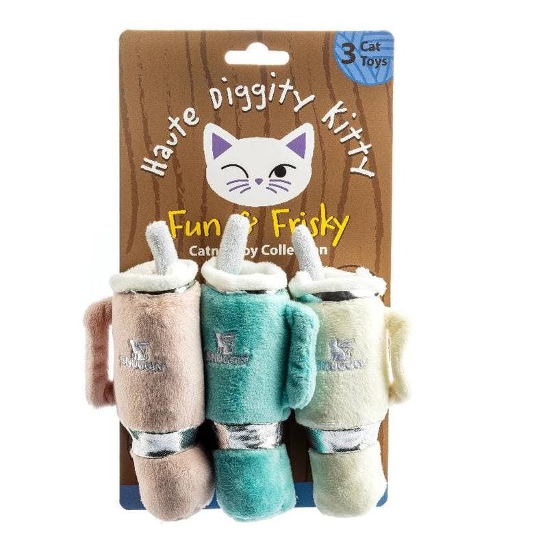 Haute Diggity Dog Cat Toys Snuggly Cup 3 Color Cat Toys - 3pc