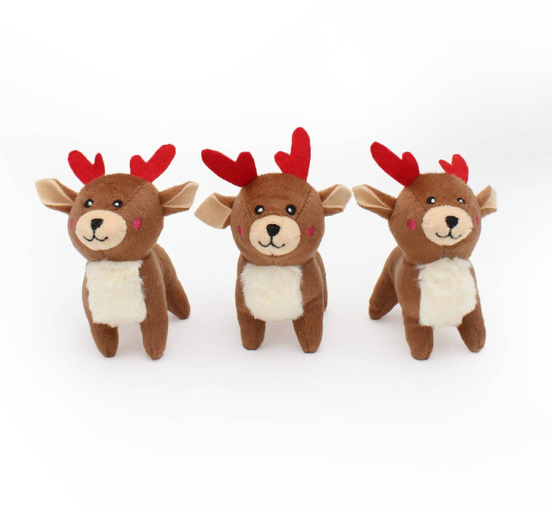 Holiday Miniz Reindeer Plush Squeaky Christmas Dog Toy Set - 3 Pk
