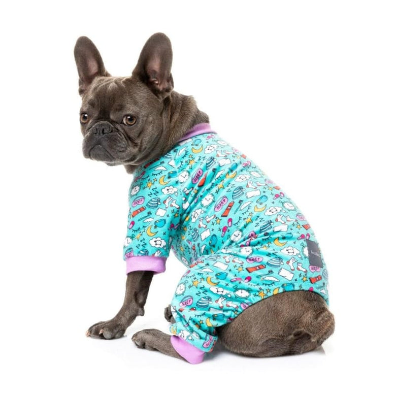 FuzzYard Dog Apparel Sweet Dreams Soft Plush Green Dog Pajamas