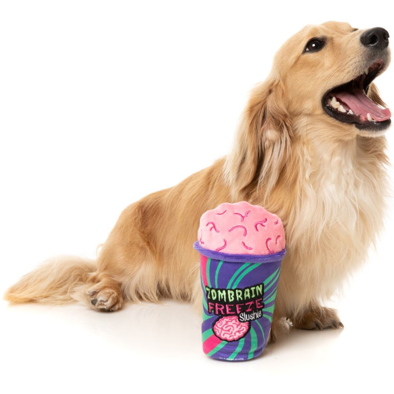 Halloween Zombrain Freeze Slushie Plush Squeaky Dog Toy