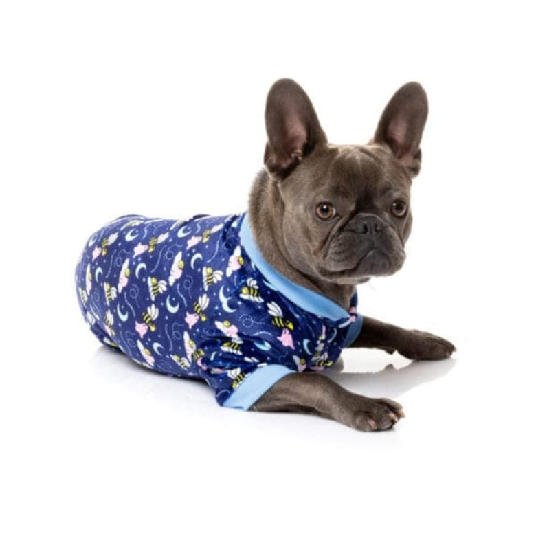 FuzzYard Dog Apparel Off To The Moon Plush Navy Blue Dog Pajamas