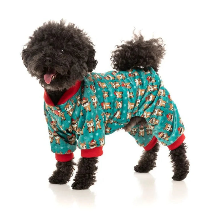 Christmas Disco Deers Green Holiday Dog Pajamas