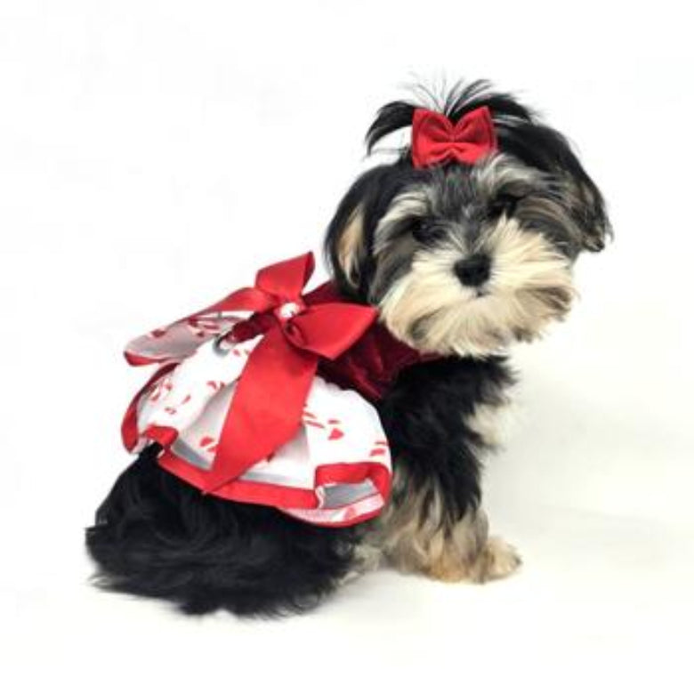 Christmas Candy Cane Bling Holiday Dog Harness Dress with Matching Leash