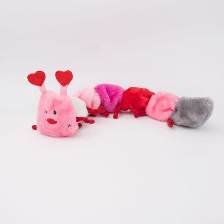 ZippyPaws Dog Toys Caterpillar Valentine's Hearts Long Plush Squeaky Dog Toy