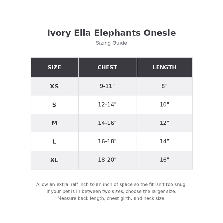 Ivory Ella Elephants Charcoal Grey Onesie Pet Pajamas/Jumper