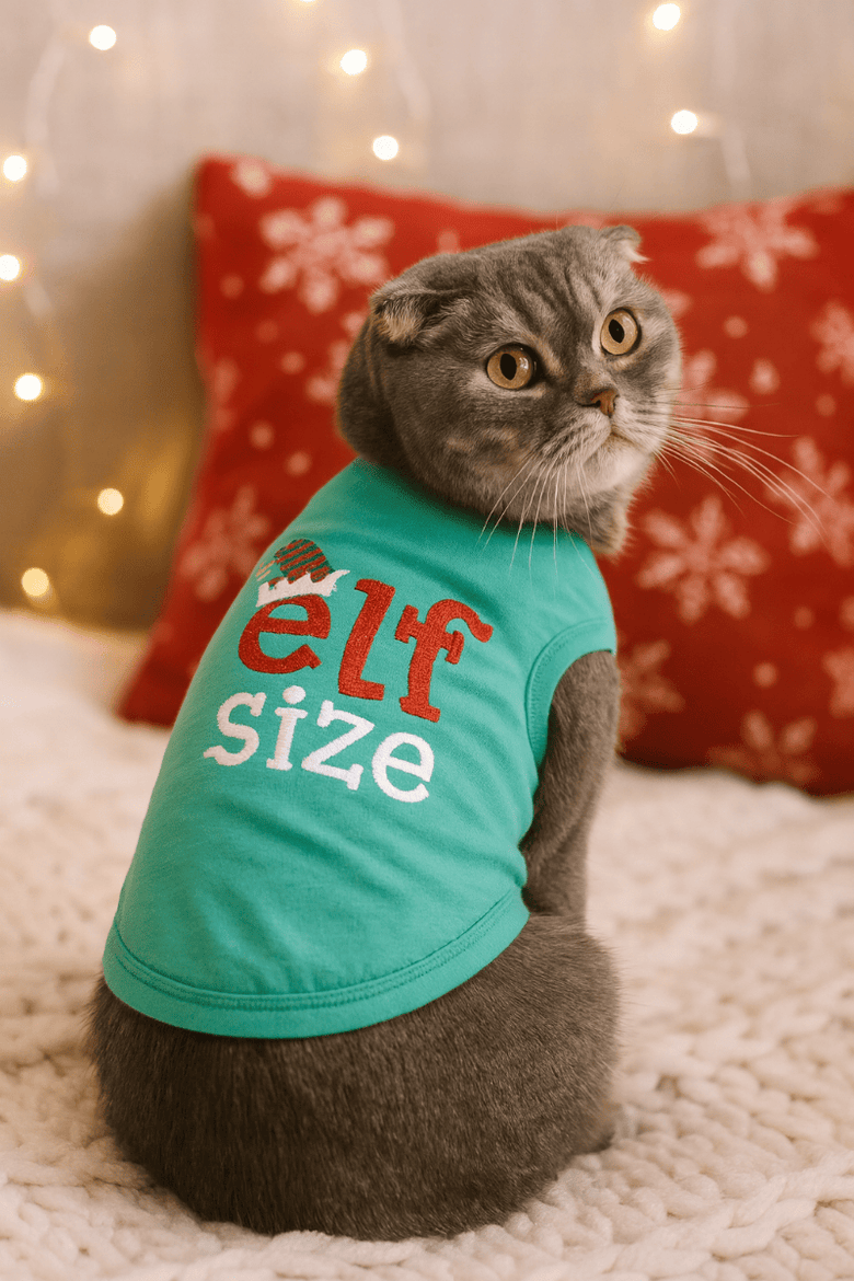 Parisian Pet Tee's Elf Size Green Christmas Holiday Embroidered Dog T Shirt