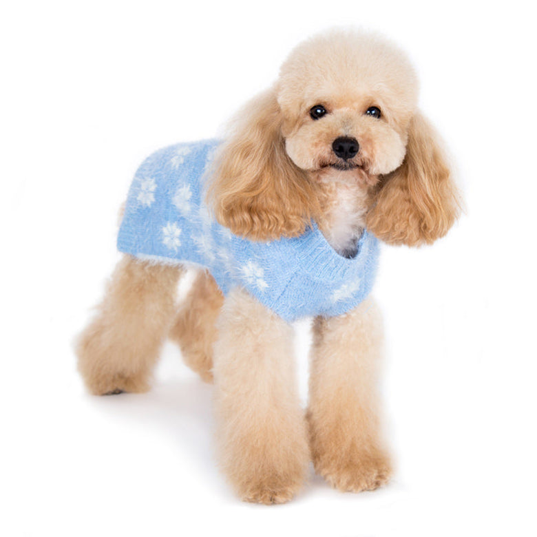 Snowman & Snowflakes Winter Holiday Warm Blue Dog Sweater