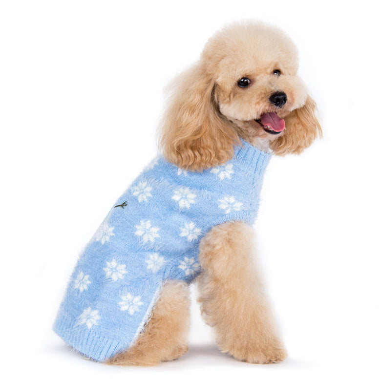 Snowman & Snowflakes Winter Holiday Warm Blue Dog Sweater