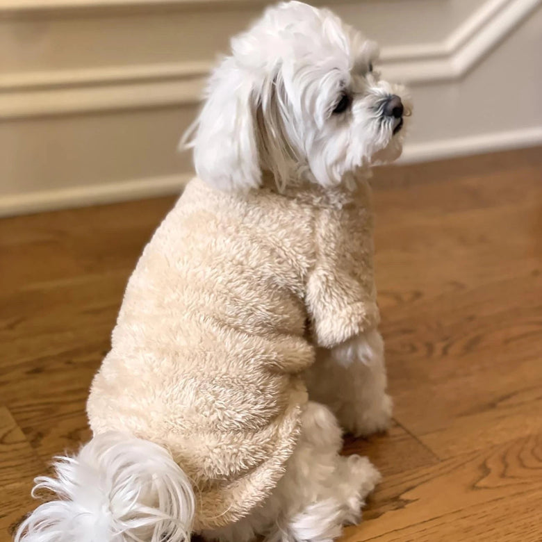 Cream Soft Warm Plush Fleece Dog Pullover/ Sweater