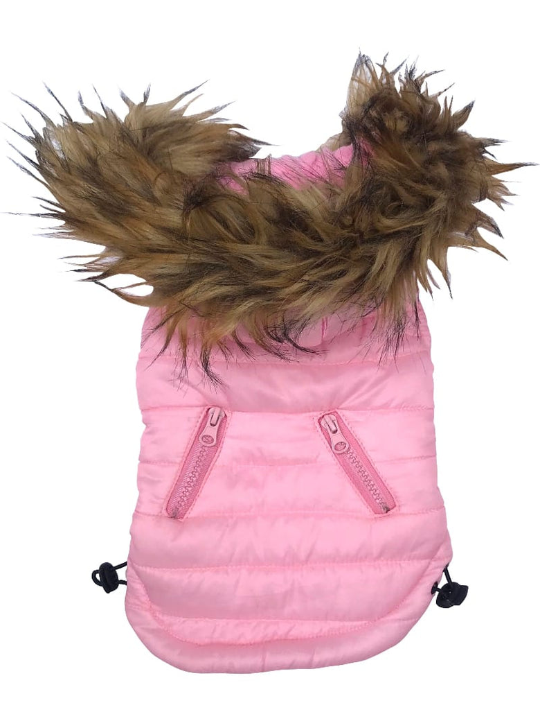 The Dog Squad Dog Coats Ski Bunny Puffer with detachable hood, Pretty Pink