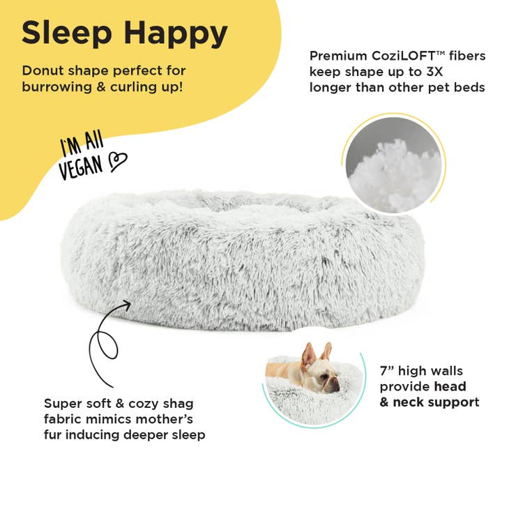 BEST FRIENDS Beds Donut Shag Frost 23"x23" Dog Bed