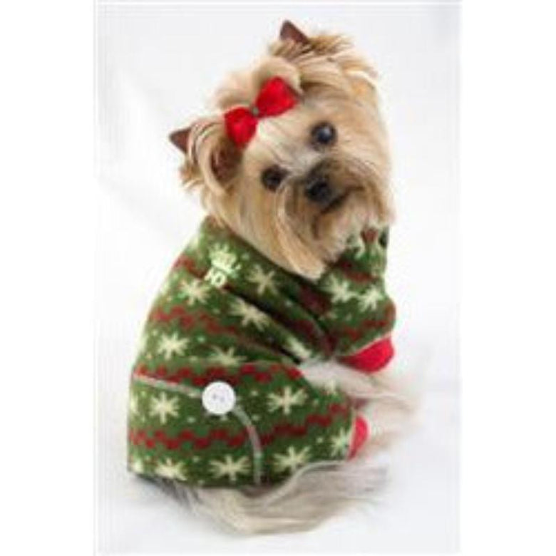 Barker's Bowtique Pajamas Fuzzy Snowflake Green Warm Pet Jumper