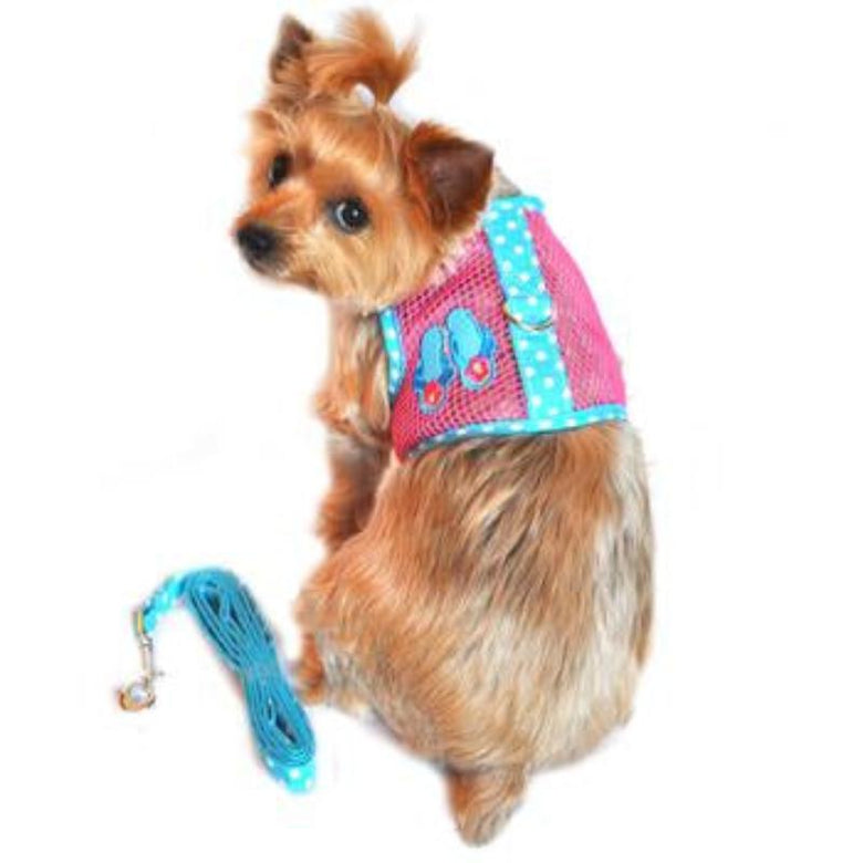Doggie Design, Inc Harnesses XS Under the Sea Collection - Cool Mesh Dog Harness with Leash - Pink and Blue Flip Flop