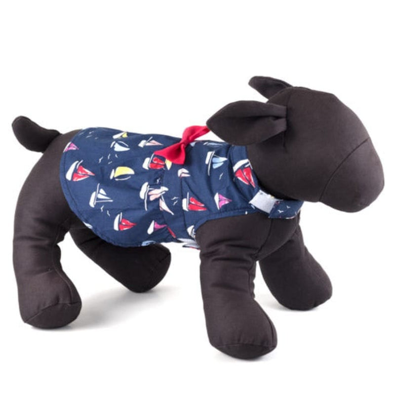 The Worthy Dog Dresses Sailboats Navy with Red Bow Dog Dress