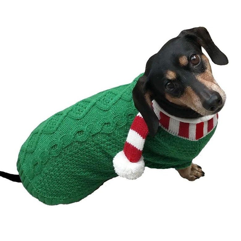 Dallas Dogs, Ltd. Sweaters Holiday Candy Cane Striped Scarf Green Dog Sweater