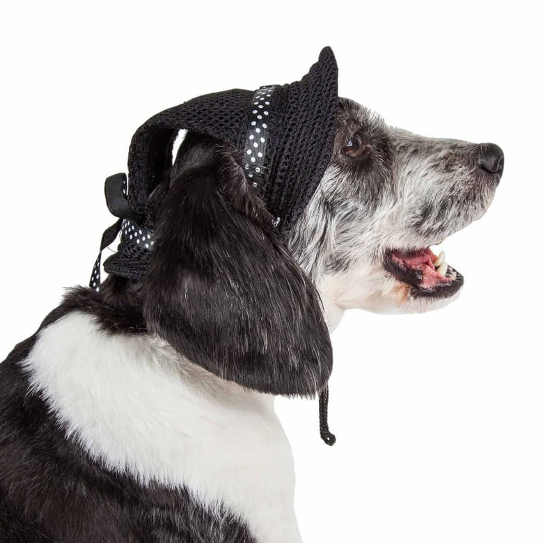 Pet Life Hats MD Sea Spot Sun UV Protectant Adjustable Black with Polka Dot Trim Pet Hat Cap