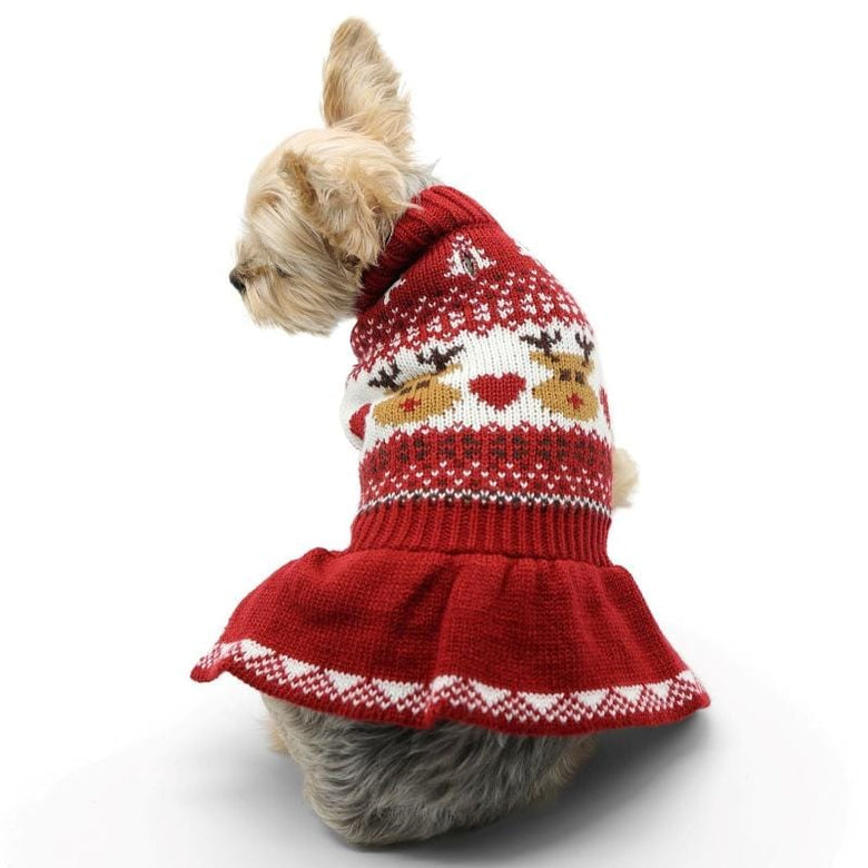 Dogo Pet Fashions SWEATERS 2XL Reindeer Fair Isle Holiday Red Dog Sweater Dress - Size 2XL