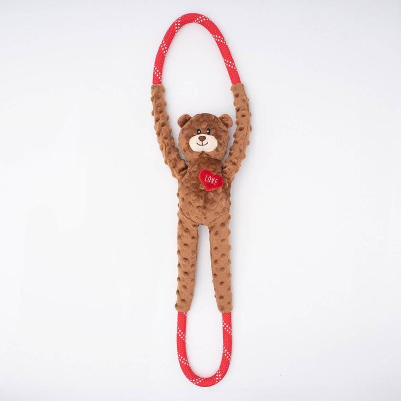 ZippyPaws dog toys Valentine's RopeTugz Bear Plush Squeak Dog Toy
