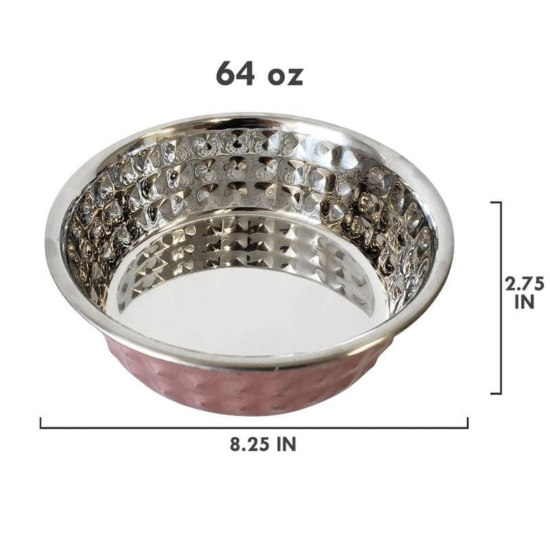 Jojo Modern Pets Bowls 64 oz Eco-Friendly Hammered Stainless Steel Bowl - Rose Quartz 64oz