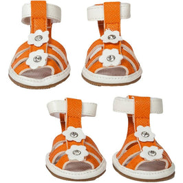 Pet Life Shoes XS Paw Wear Buckle-Supportive Pvc Waterproof Dog Sandal Shoes Orange -Set Of 4
