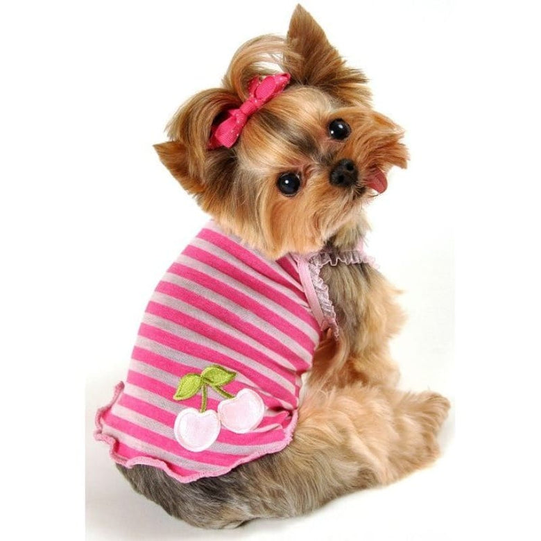 Barker's Bowtique Tee's Pink Stripe Cherry Dog Tank