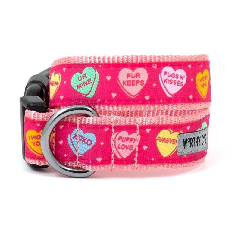 The Worthy Dog Collars Puppy Love Conversation Hearts Pink Dog Collar