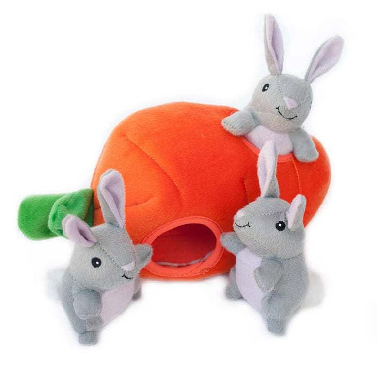 Zippypaws Dog Toys Bunny 'n Carrot Burrow Easter Spring Interactive Plush Squeak Dog Toy Set - 4 Pc