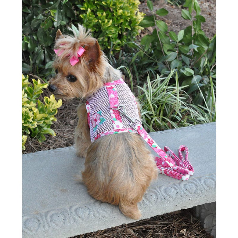 Doggie Design, Inc Harnesses Cool Mesh Dog Harness with Leash - Hawaiian Hibiscus Pink