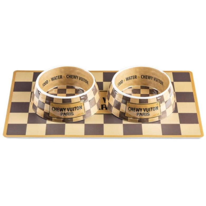 Haute Diggity Dog Bowls - Feeders Checker Brown Chewy Pet Bowl in 3 Sizes
