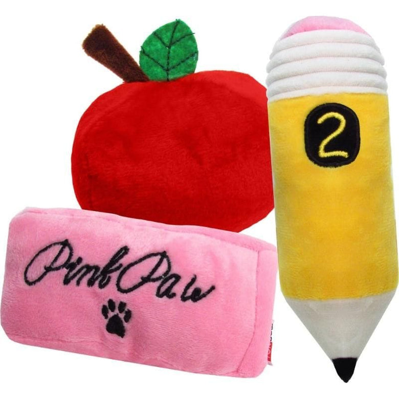 TONBO dog toys Teacher's Pet Combo Toy Set of 3 - Dog Toys - Pencil, Apple, Eraser
