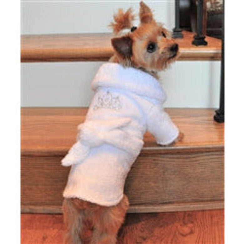 Doggie Design, Inc. Bathrobes White Bathrobe with Silver Tiara for Pets 100% Soft Combed Cotton Terrycloth