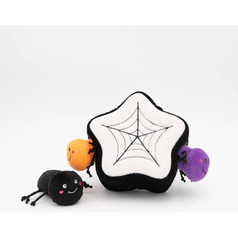 ZippyPaws dog toys Halloween Burrow Spider Web Interactive Dog Toy - 4 Pc
