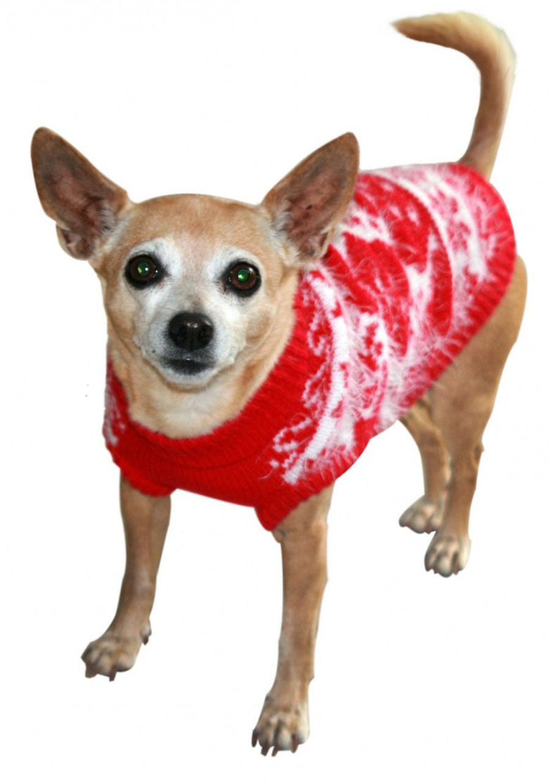 Feathersoft Reindeer & Snowflakes Christmas Holiday Red Dog Sweater - Size M