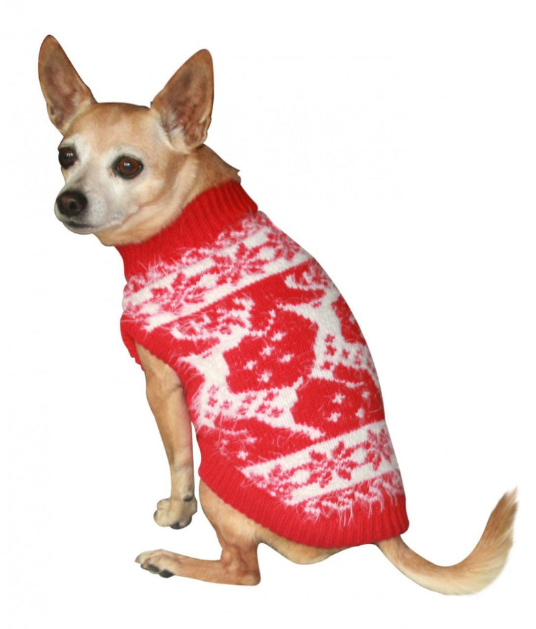 Feathersoft Reindeer & Snowflakes Christmas Holiday Red Dog Sweater - Size M