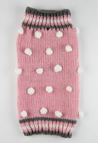 Pink Bobble Chunky Cable Knit Warm Pink/Grey Pet Sweater with matching Hat