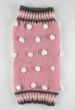 Pink Bobble Chunky Cable Knit Warm Pink/Grey Pet Sweater with matching Hat